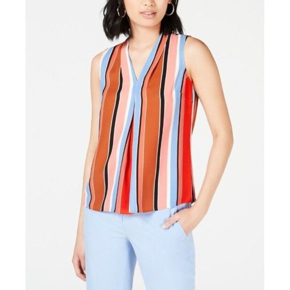Bar III Blouse Small Striped Inverted Pleat Flowy Boho - Picture 1 of 7